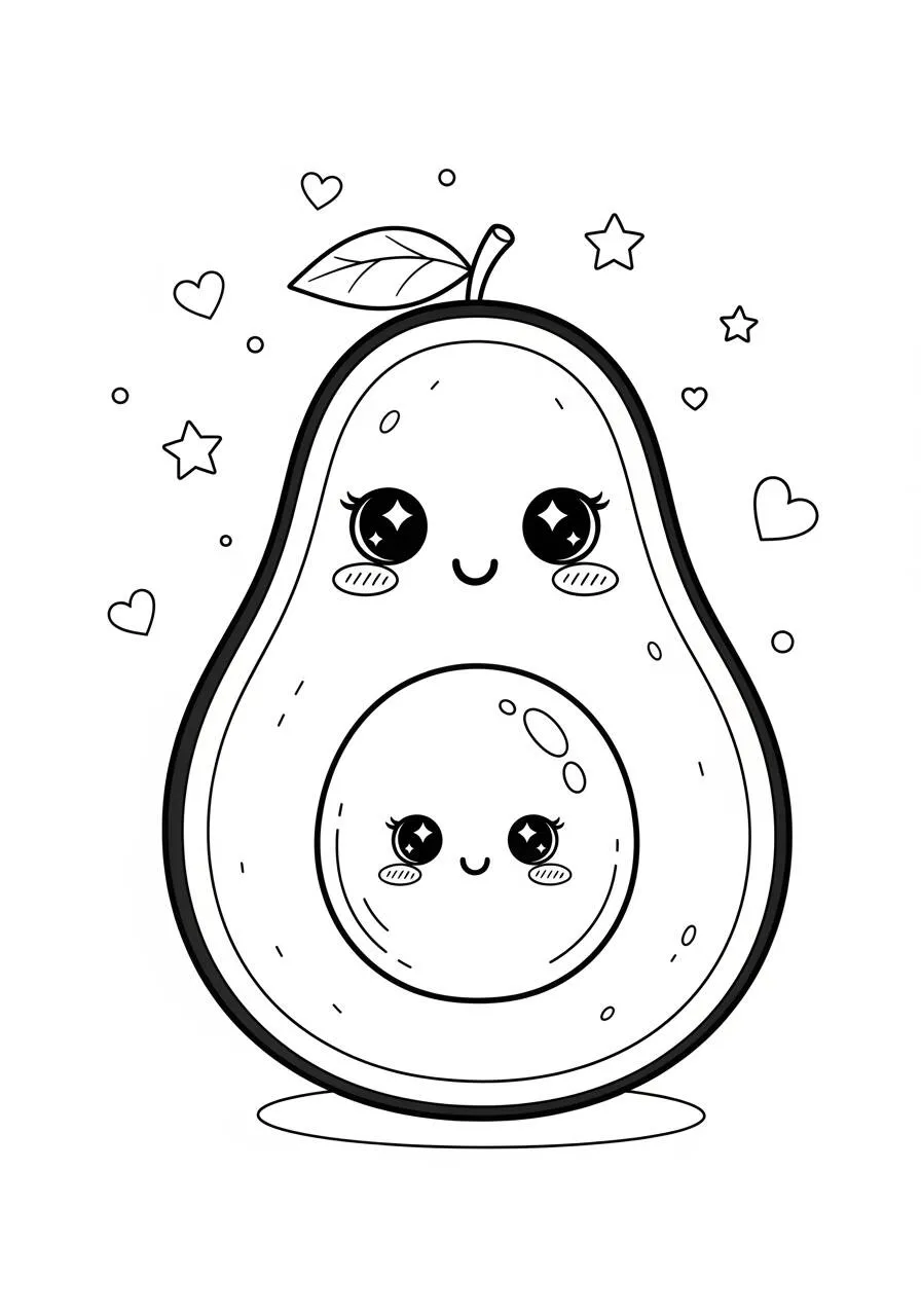 Desenho Kawaii de Abacate Fofo para Colorir