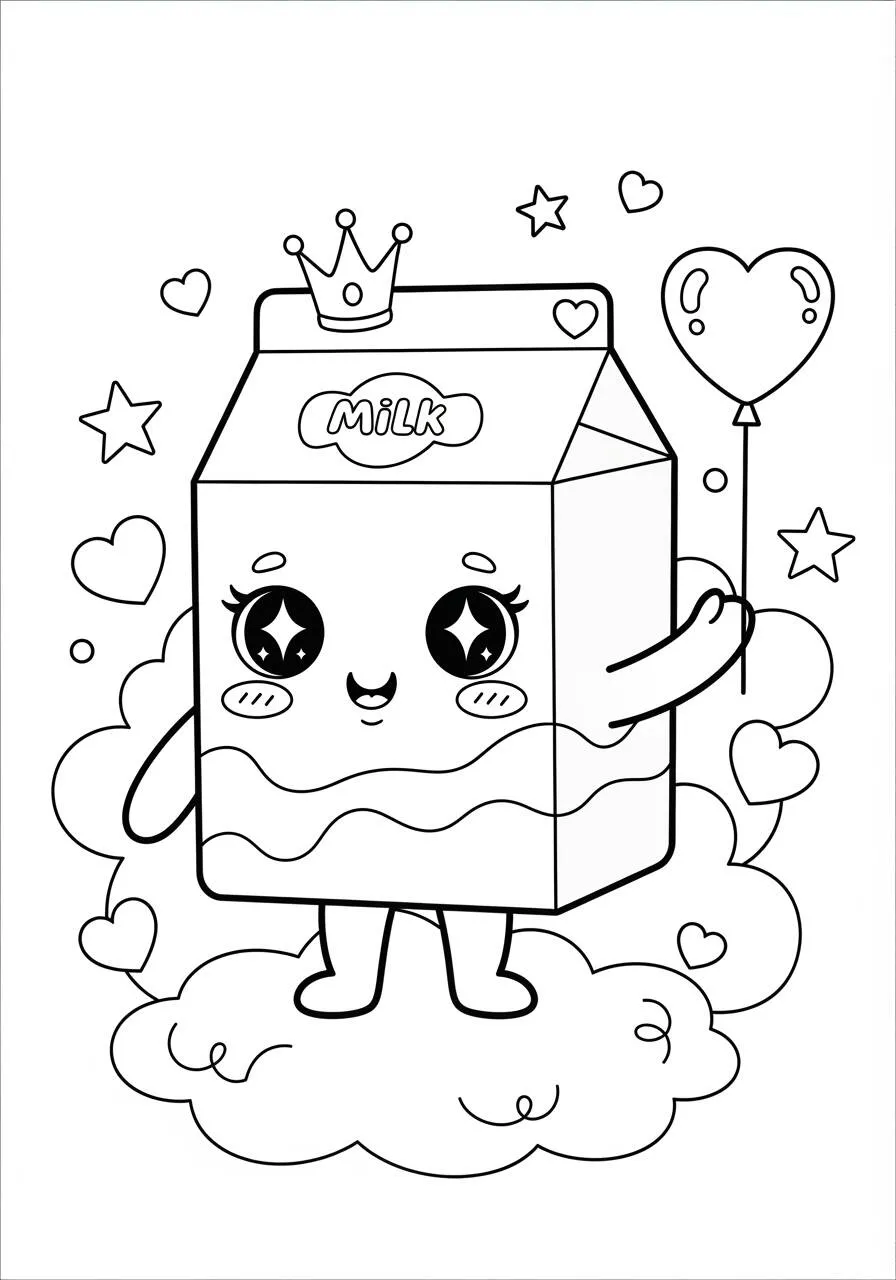 Desenho Kawaii de Caixa de Leite Fofa para Colorir