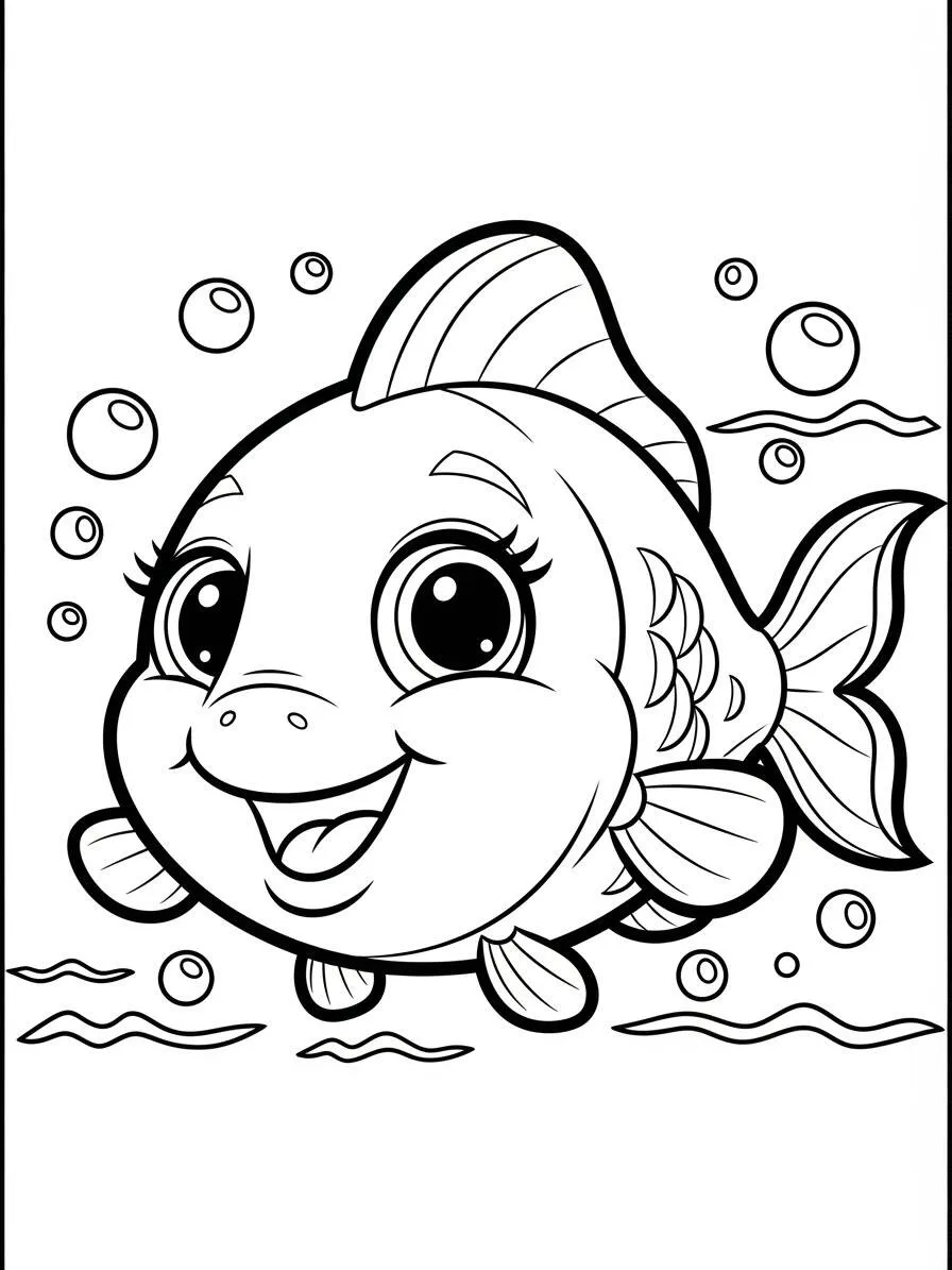 Lindo pez sonriente con burbujas para colorear
