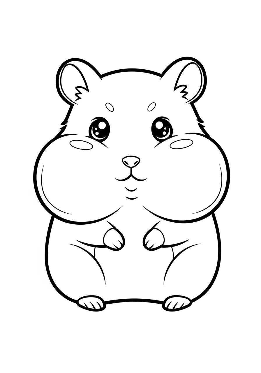 Desenho Kawaii de Hamster Fofo para Colorir