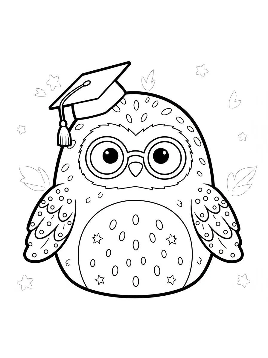 Desenho de Squishmallow Coruja Graduada para Colorir
