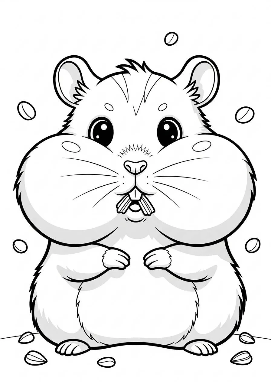 Desenho Kawaii de Hamster Fofo para Colorir