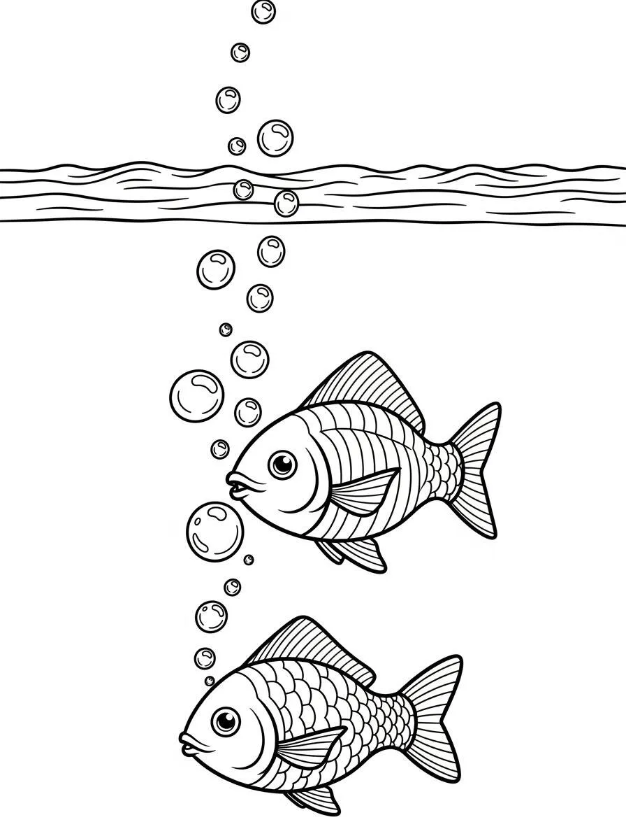 Dibujo de pez con burbujas para colorear