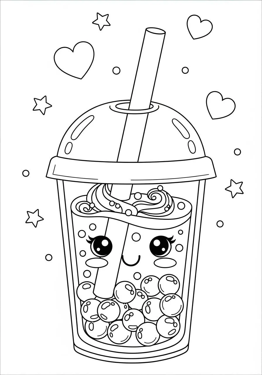 Desenho Kawaii de Copo de Bebida com Olhos Brilhantes para Colorir