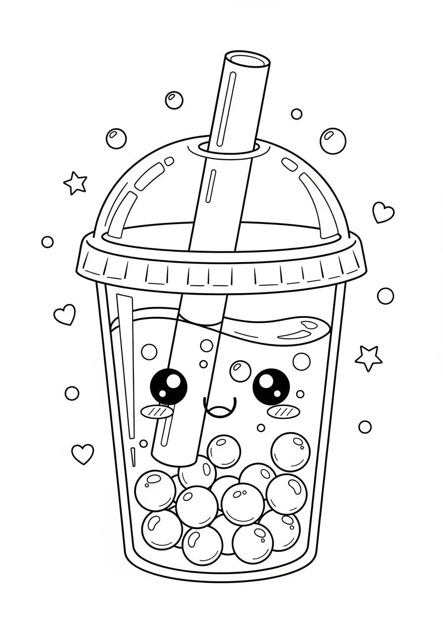 Desenho Kawaii de Copo de Bebida com Bolinhas para Colorir