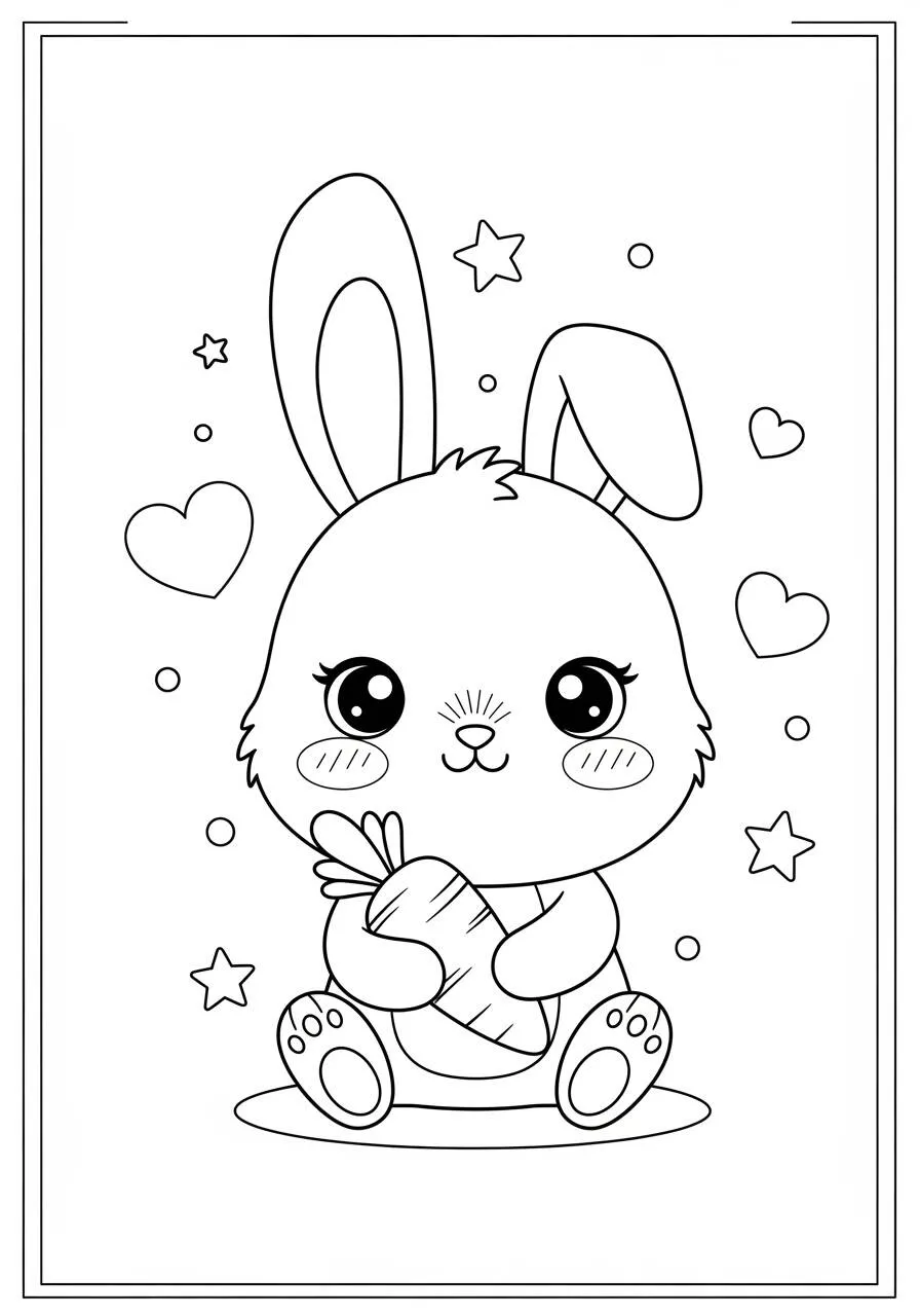 Desenho Kawaii de Coelhinho Fofo com Cenoura para Colorir