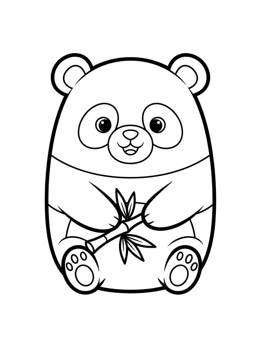 Desenho de Squishmallow Panda Fofo com Bambu para Colorir