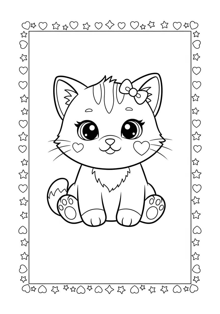 Kawaii süße Katze mit Herz Malseite