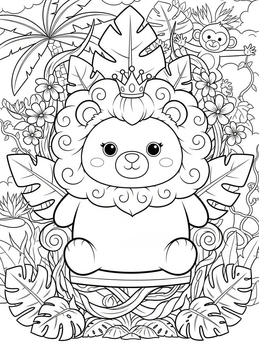 Desenho de Squishmallow Leão com Coroa para Colorir