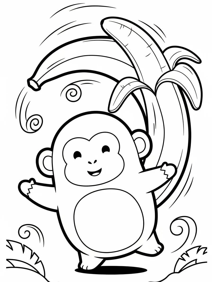 Desenho de Squishmallow Macaco Divertido com Banana para Colorir