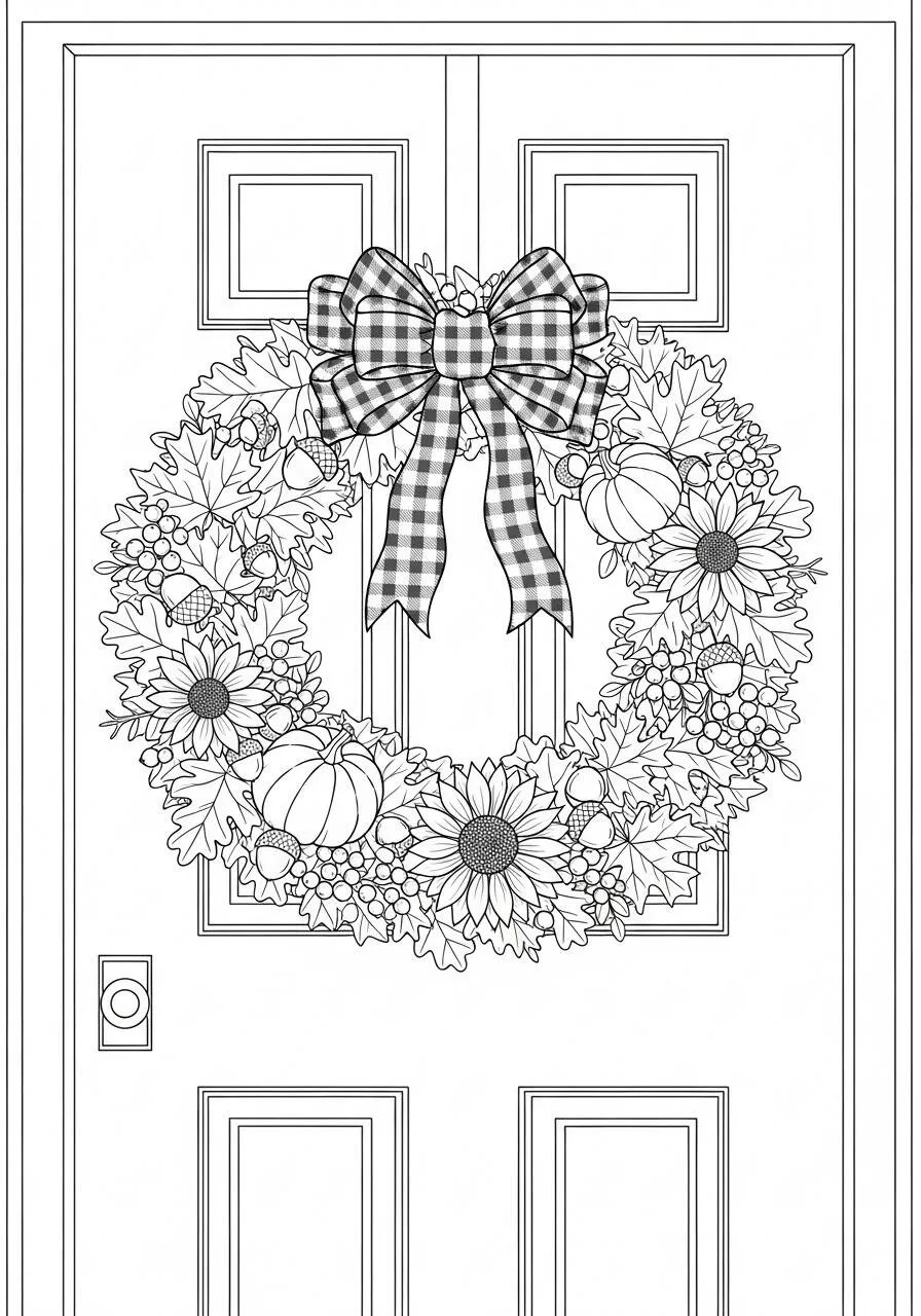 Desenho de Outono com Guirlanda Decorativa para Colorir