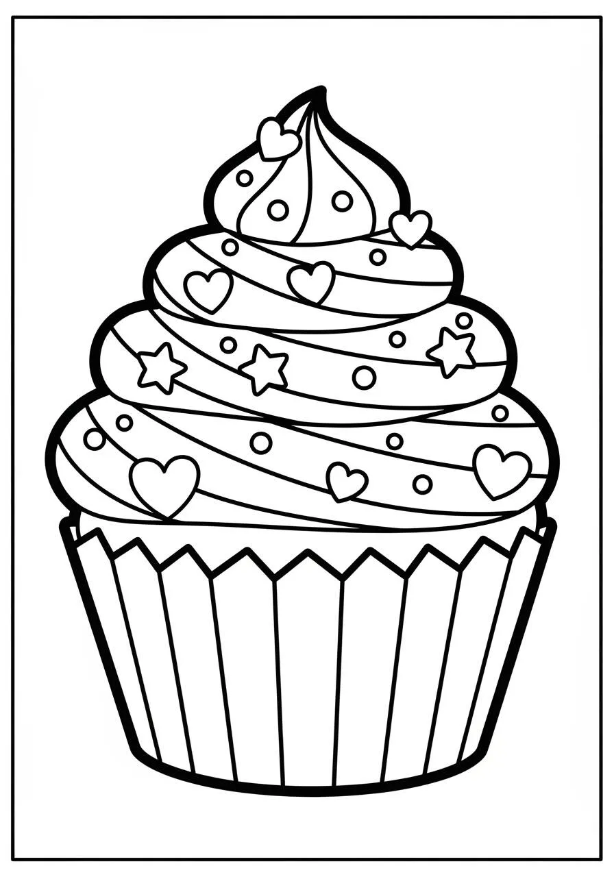 Desenho Kawaii de Cupcake Fofo para Colorir