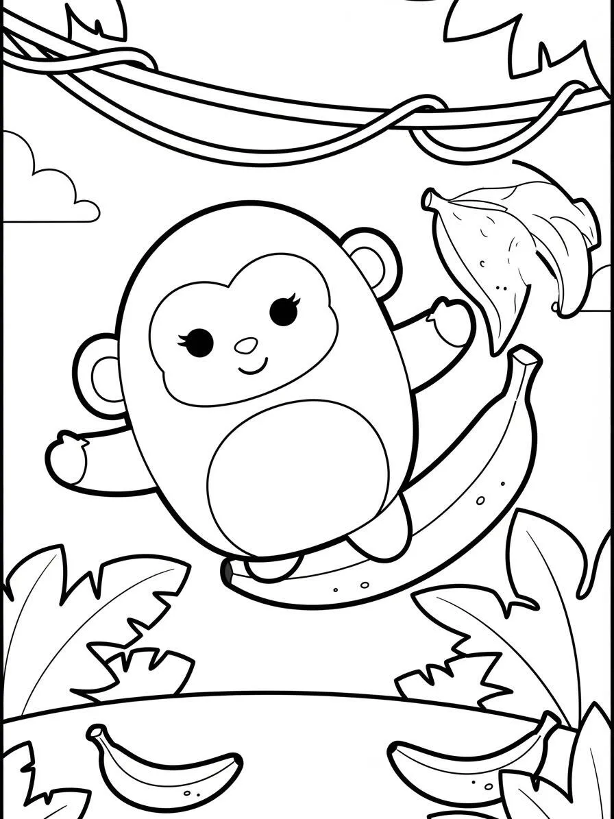 Desenho de Squishmallow Macaco Brincalhão para Colorir