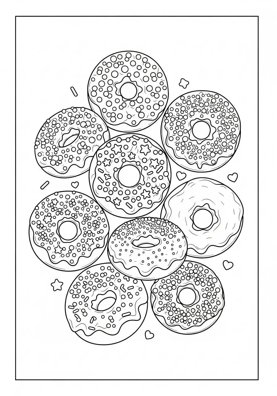 Desenho Kawaii de Donuts Coloridos para Colorir
