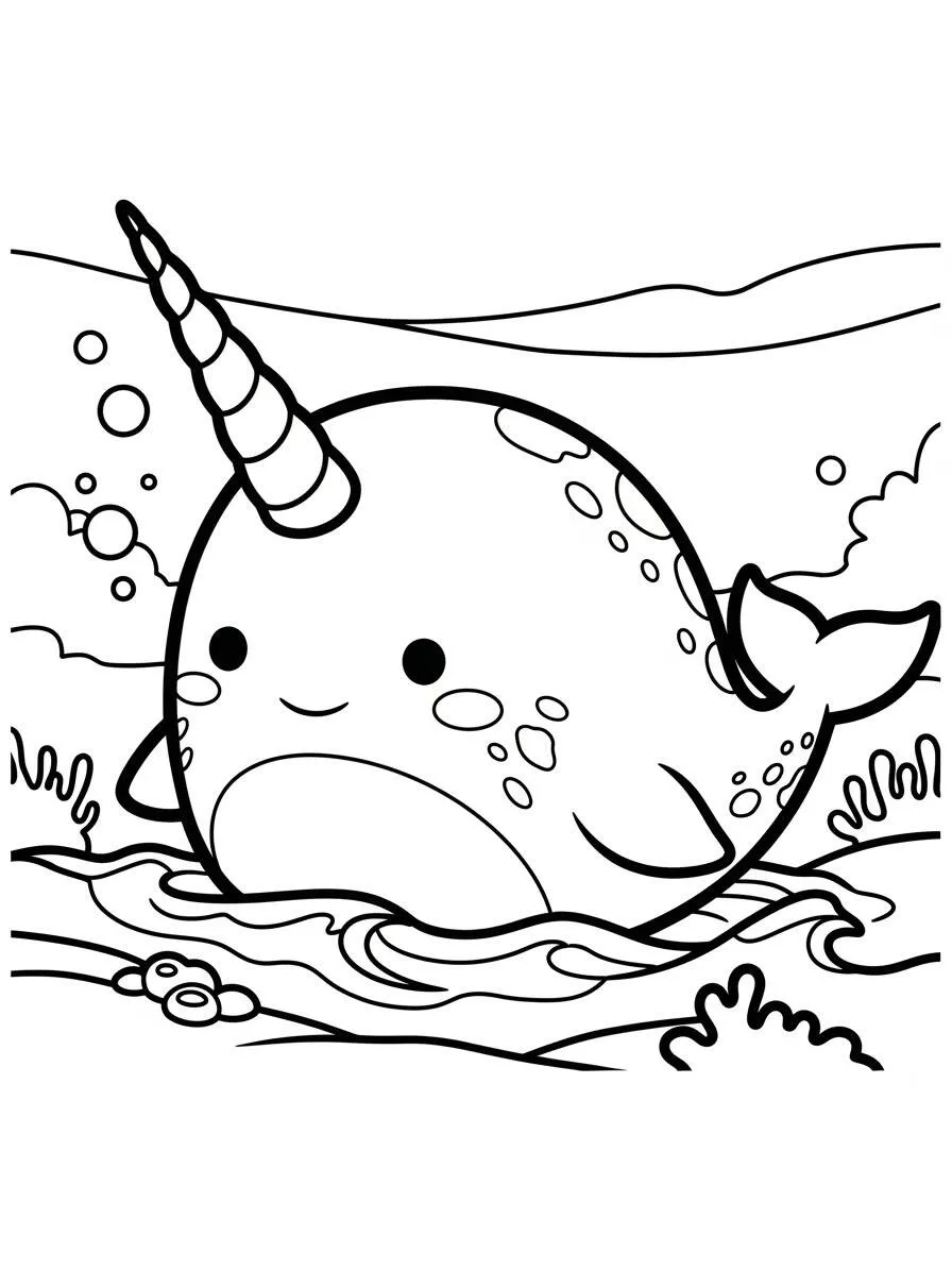 Desenho de Squishmallow Narval Fofo para Colorir
