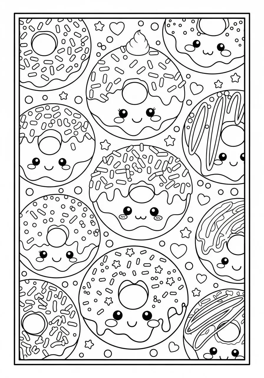 Desenho Kawaii de Donuts Fofinhos para Colorir