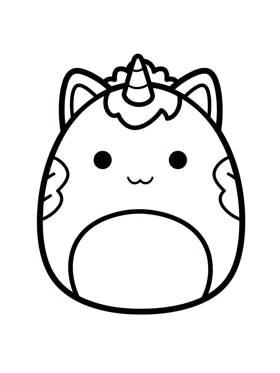 Desenho de Squishmallow Unicórnio Fofo para Colorir