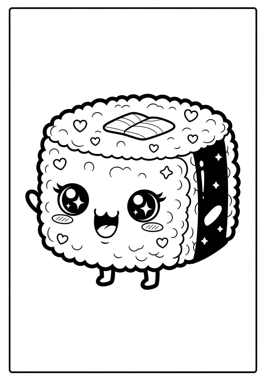 Desenho Kawaii de Sushi Fofo para Colorir