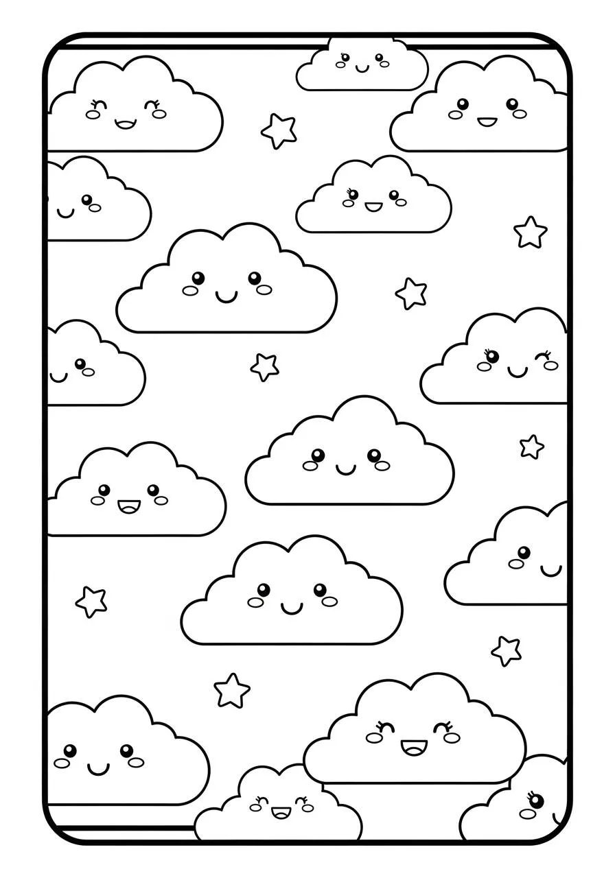 Desenho Kawaii de Nuvens Felizes para Colorir