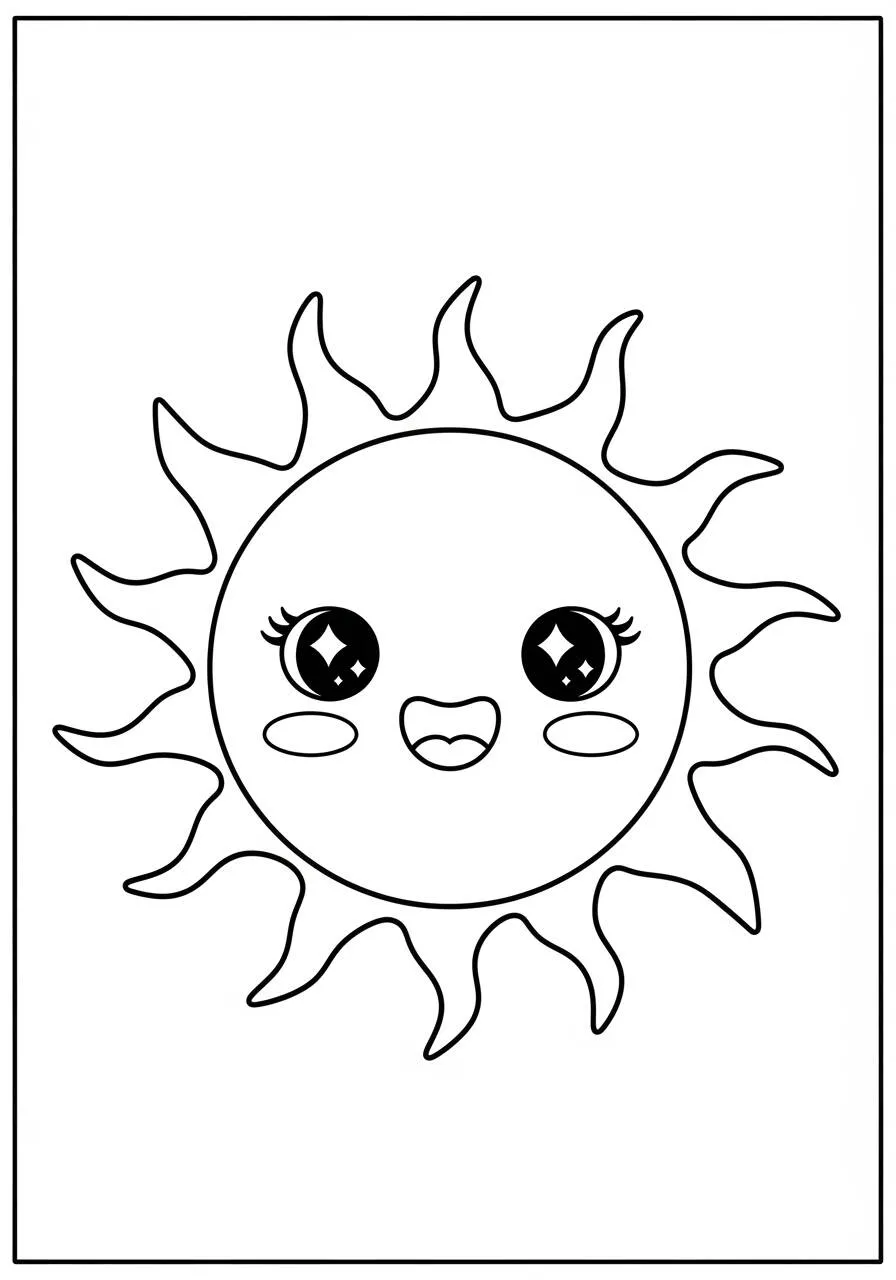 Desenho Kawaii de Sol Sorridente para Colorir