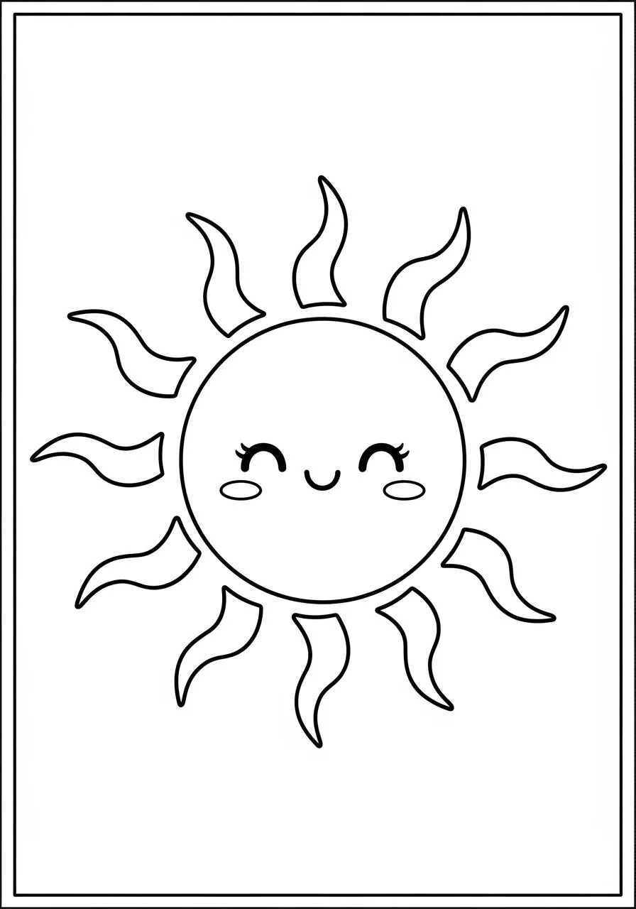 Desenho Kawaii de Sol Sorridente para Colorir