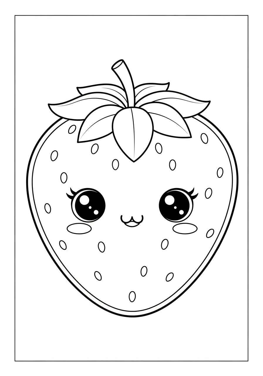 Desenho Kawaii de Morango Fofo para Colorir