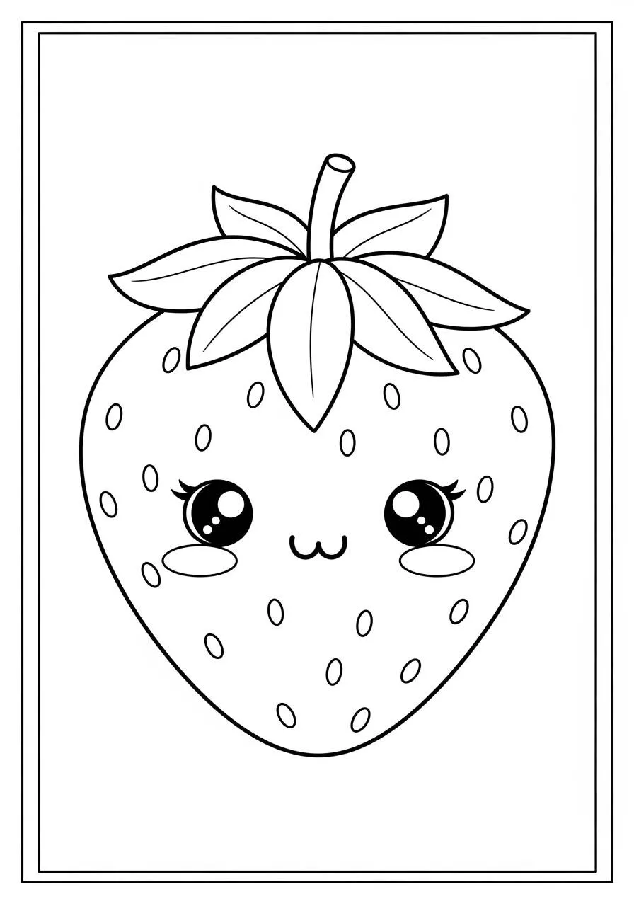 Desenho Kawaii de Morango Fofo para Colorir