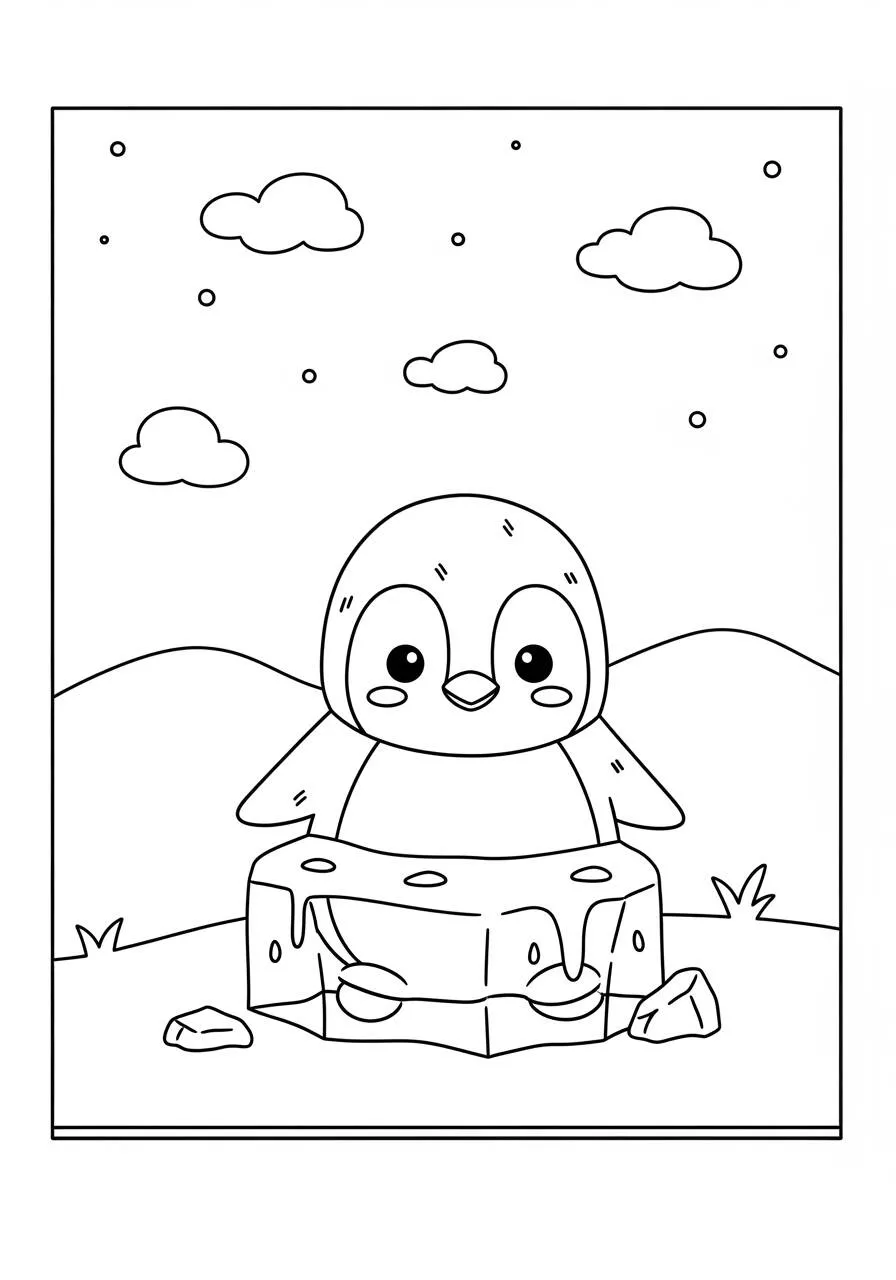 Desenho Kawaii de Pinguim Fofo para Colorir