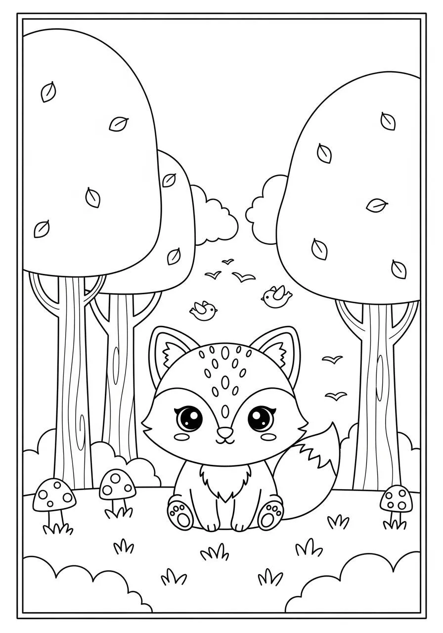 Desenho Kawaii de Raposinha Fofa para Colorir