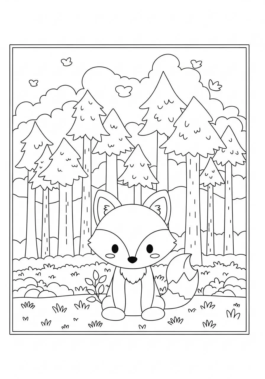 Desenho Kawaii de Raposinha Fofa para Colorir