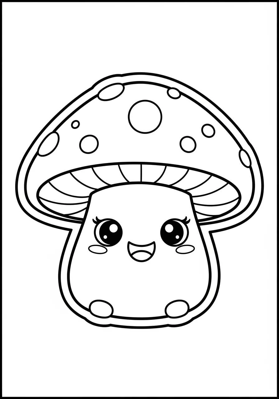 Desenho Kawaii de Cogumelo Feliz para Colorir