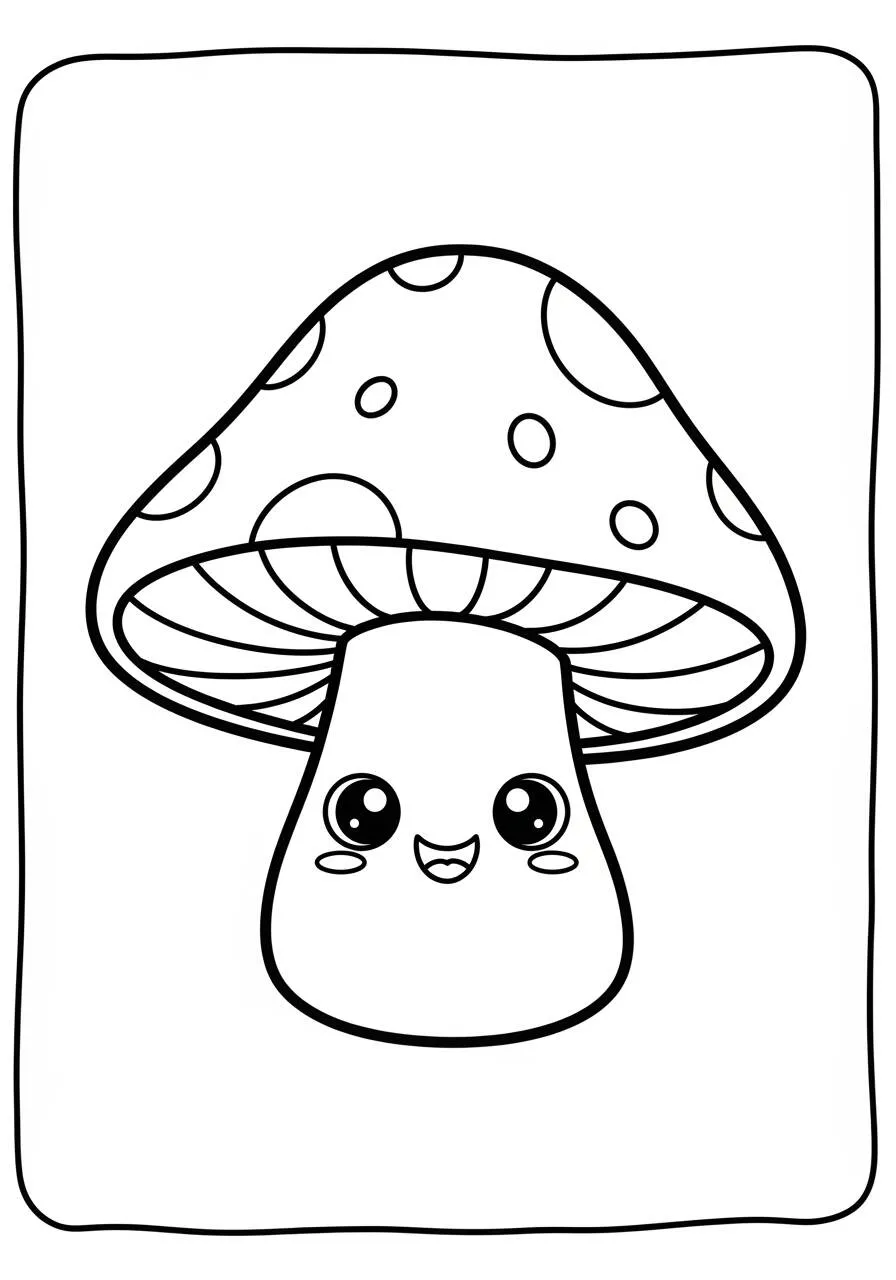 Pagina da colorare di funghi carini Kawaii