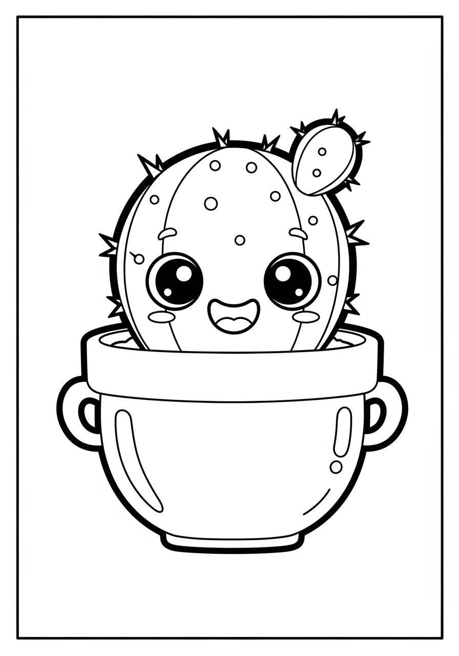 Pagina da colorare di cactus carino Kawaii