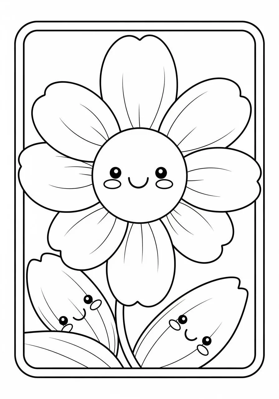 Pagina da colorare di fiori felici Kawaii