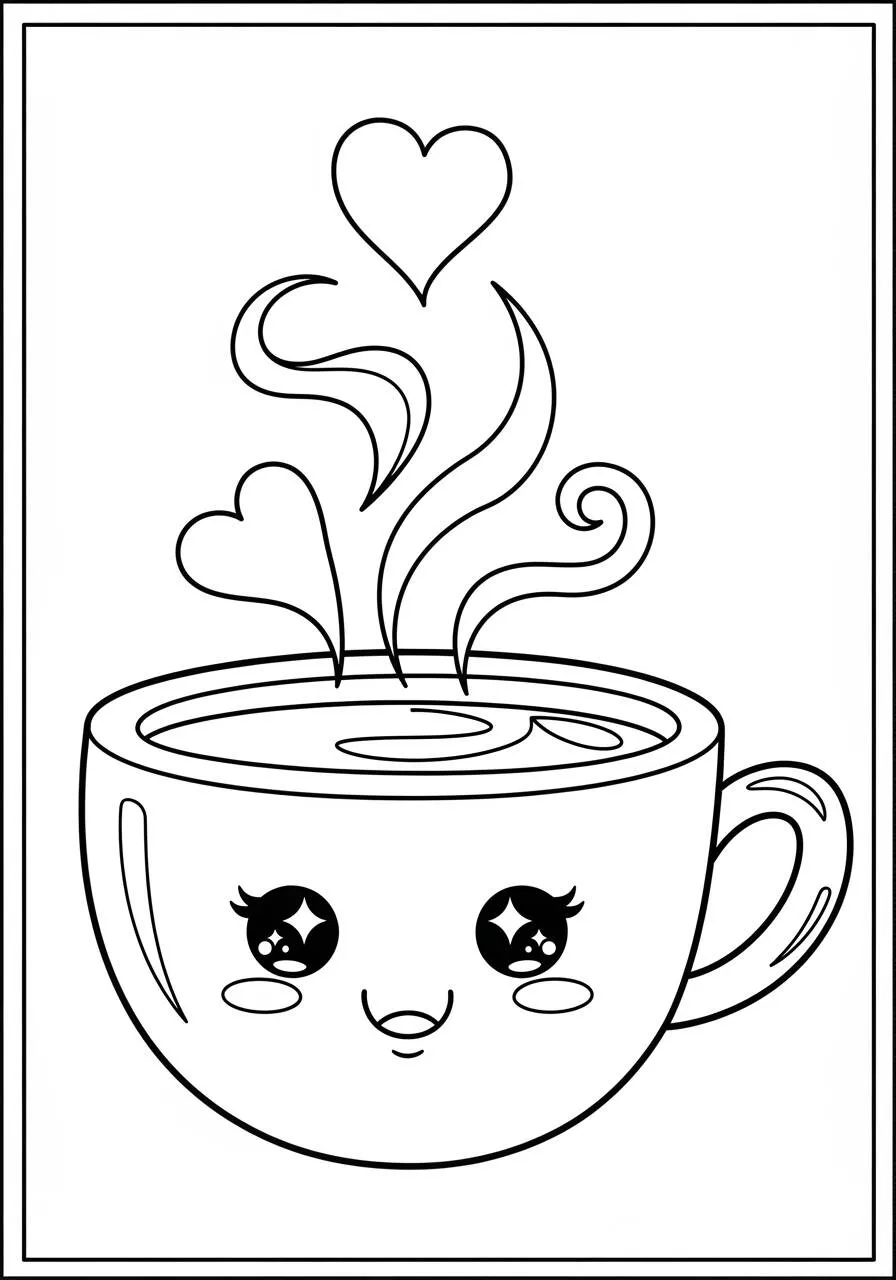 Desenho Kawaii de Caneca de Café Fofa para Colorir