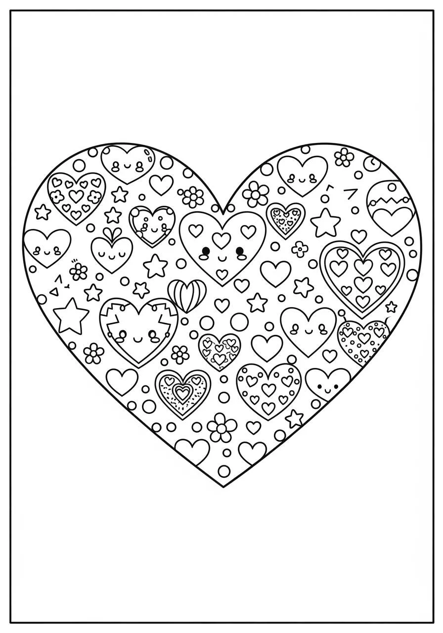 Desenho Kawaii de Coração Cheio de Amor para Colorir