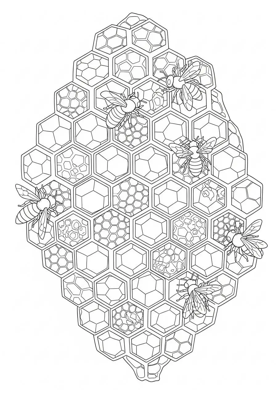 Colmena con abejas Dibujo para colorear