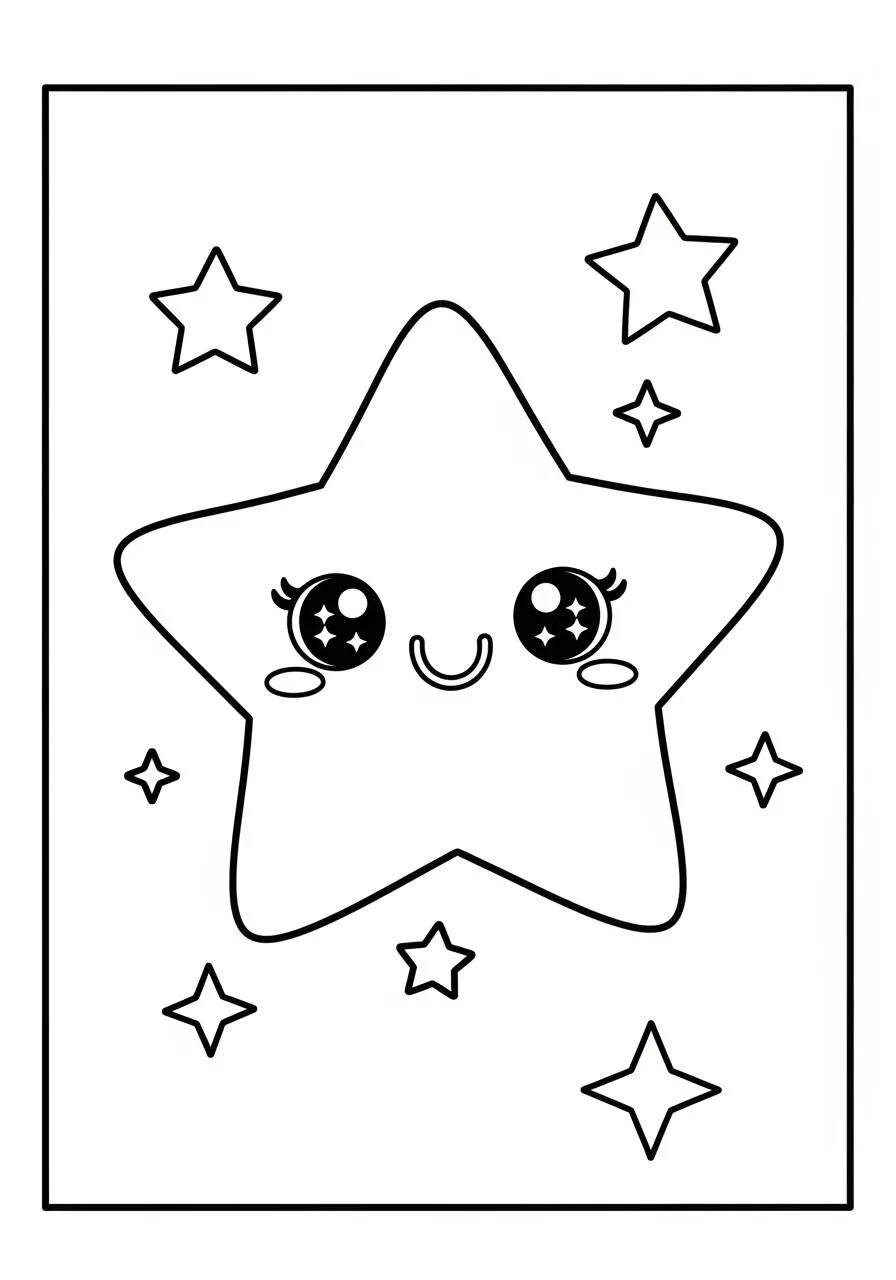 Desenho Kawaii de Estrela Brilhante para Colorir
