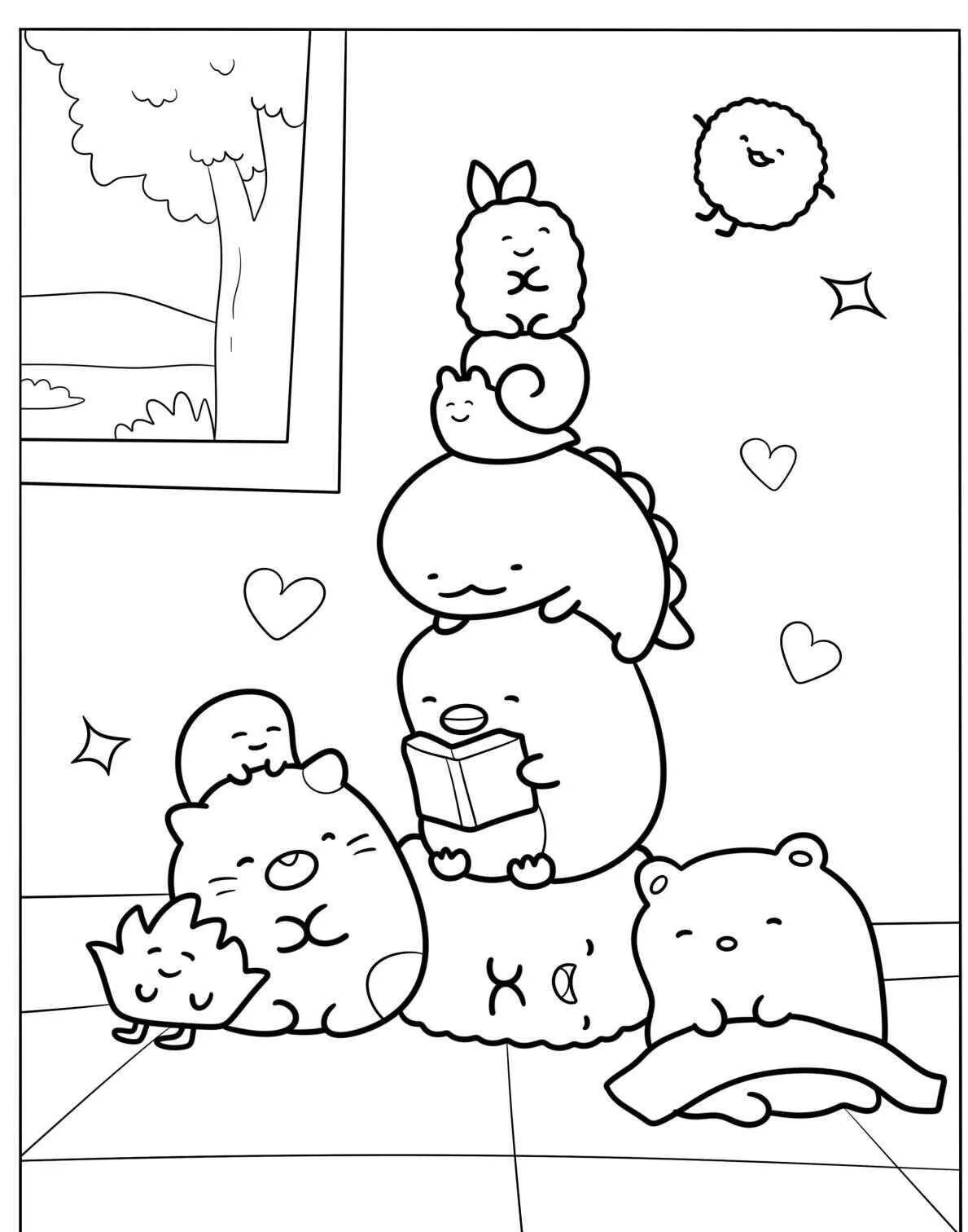 Desenho Kawaii de Animais Empilhados para Colorir