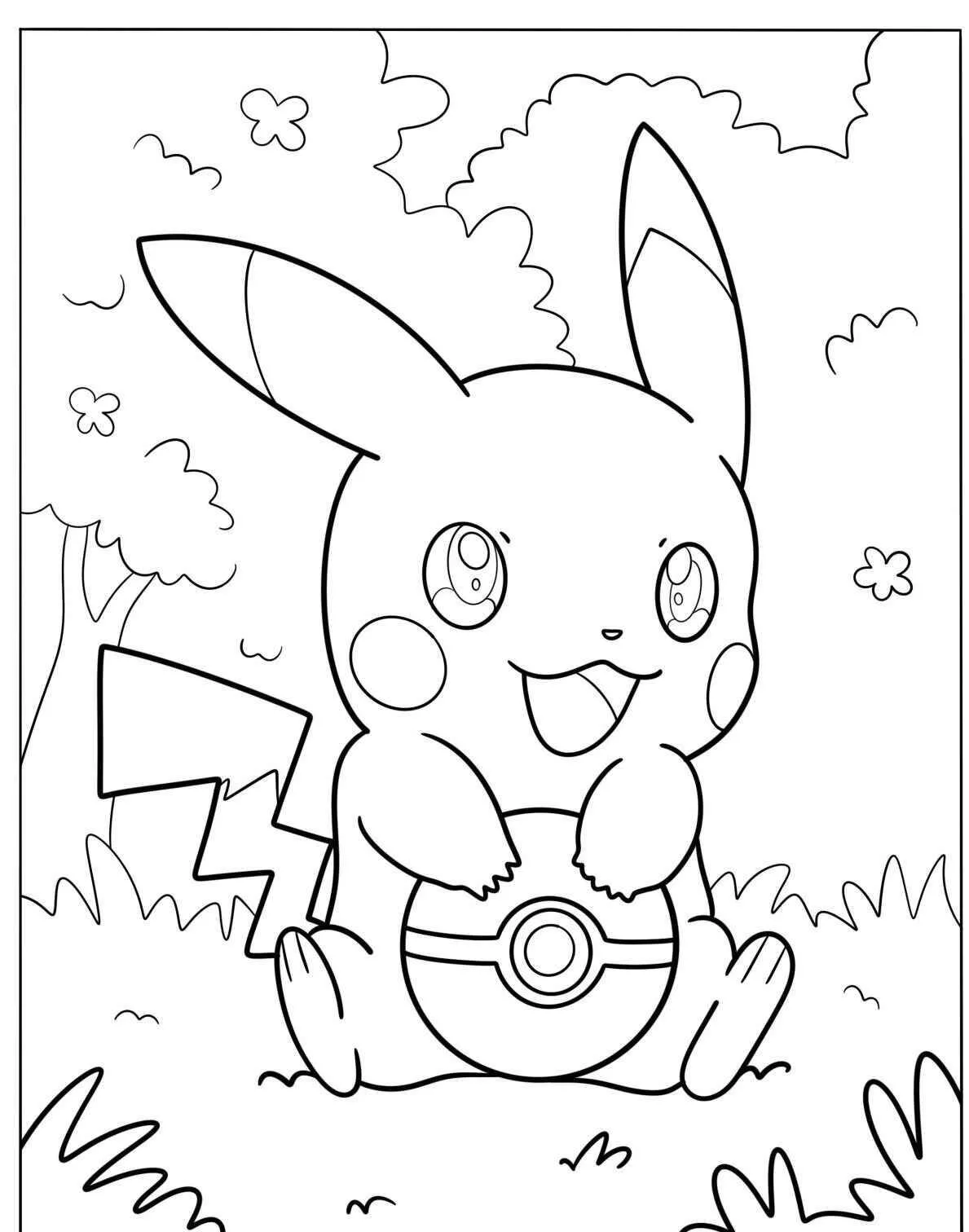 Desenho Kawaii de Pikachu Fofo para Colorir