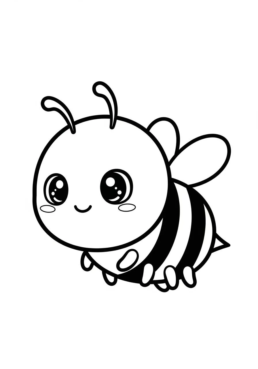 Dibujo para colorear de abeja kawaii sonriente