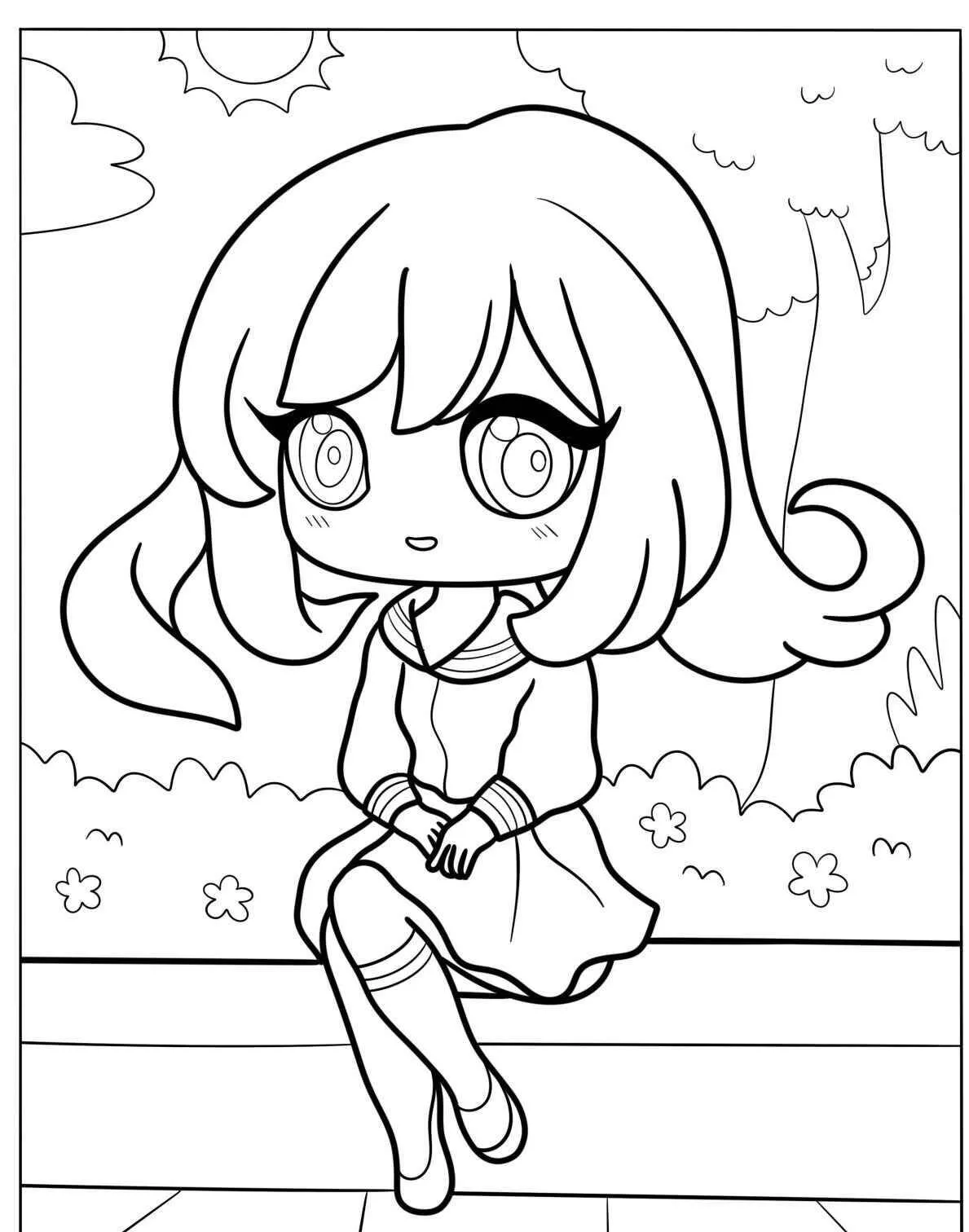 Desenho Kawaii de Menina Bonita para Colorir