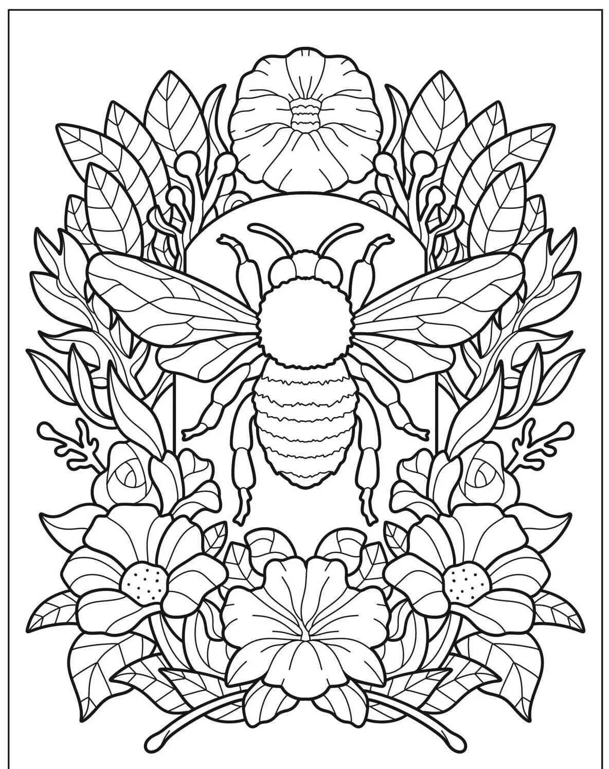 Desenho de Abelha com Flores para Colorir