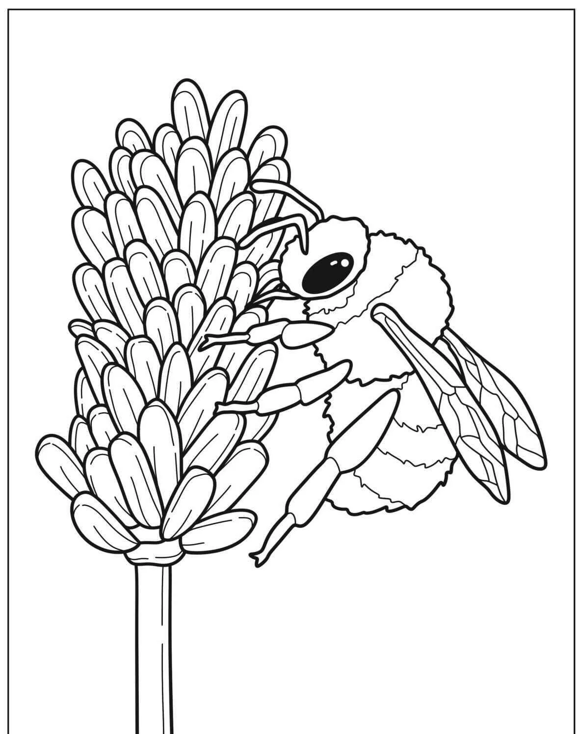 Desenho de Abelha Coletando Néctar de Flor para Colorir