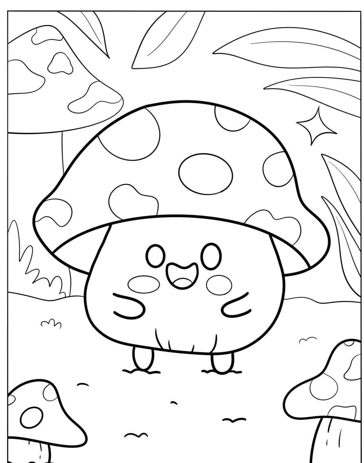 Desenho Kawaii de Cogumelo Fofo para Colorir