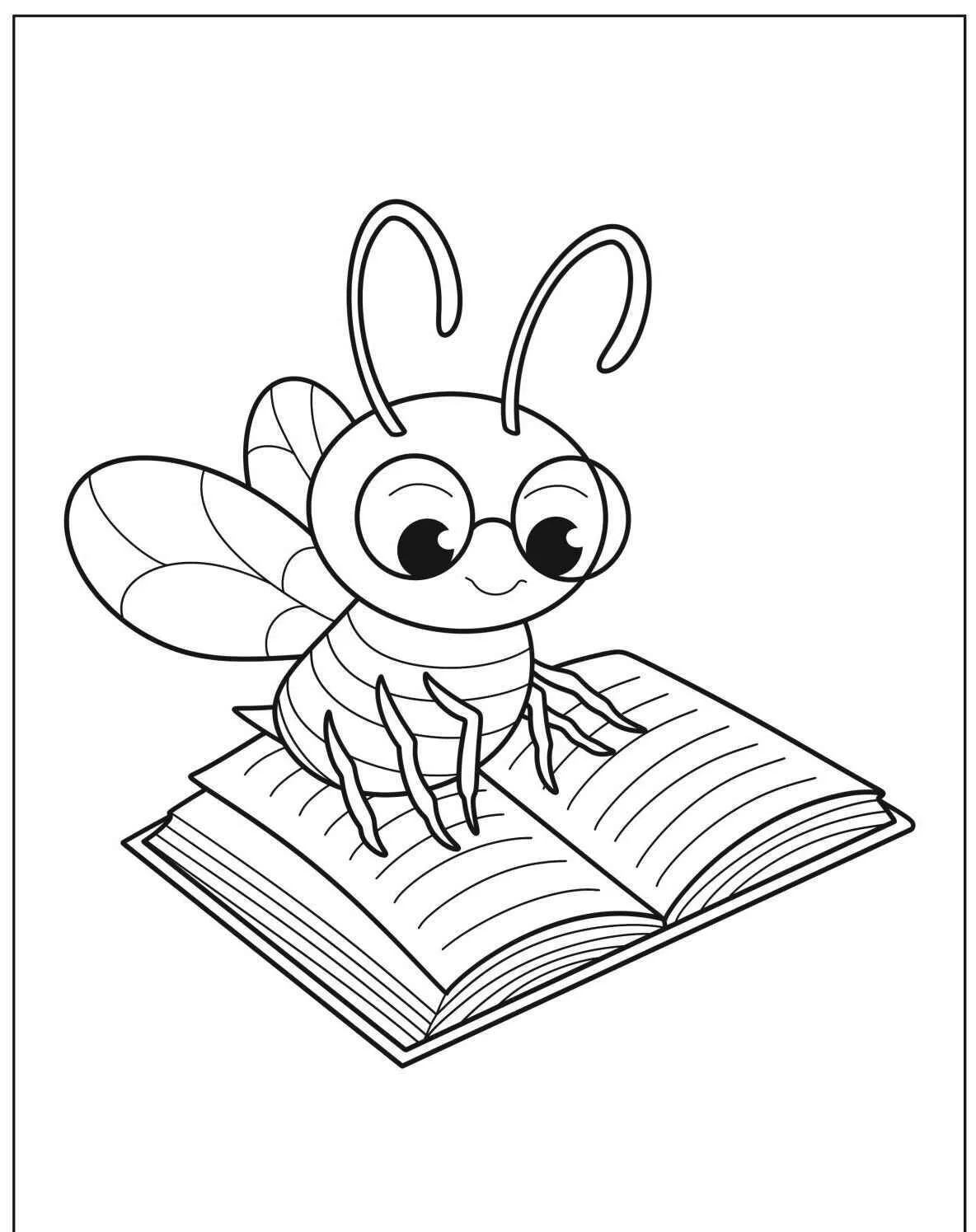 Desenho de Abelha Estudiosa Lendo um Livro para Colorir