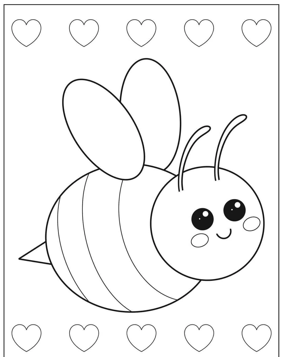 Desenho de Abelha Kawaii com Corações para Colorir