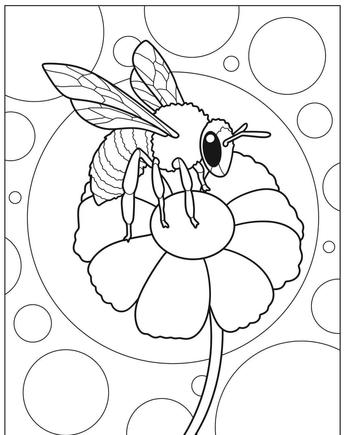 Desenho de Abelha Bonita em Flor para Colorir
