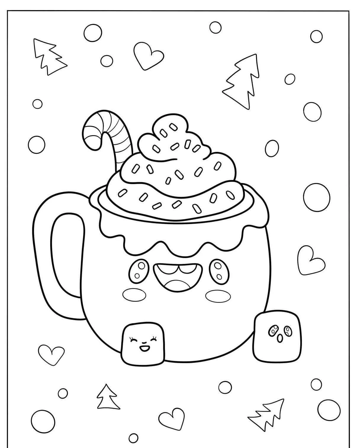 Dibujo de Taza kawaii de Chocolate Caliente con Crema Batida para colorear
