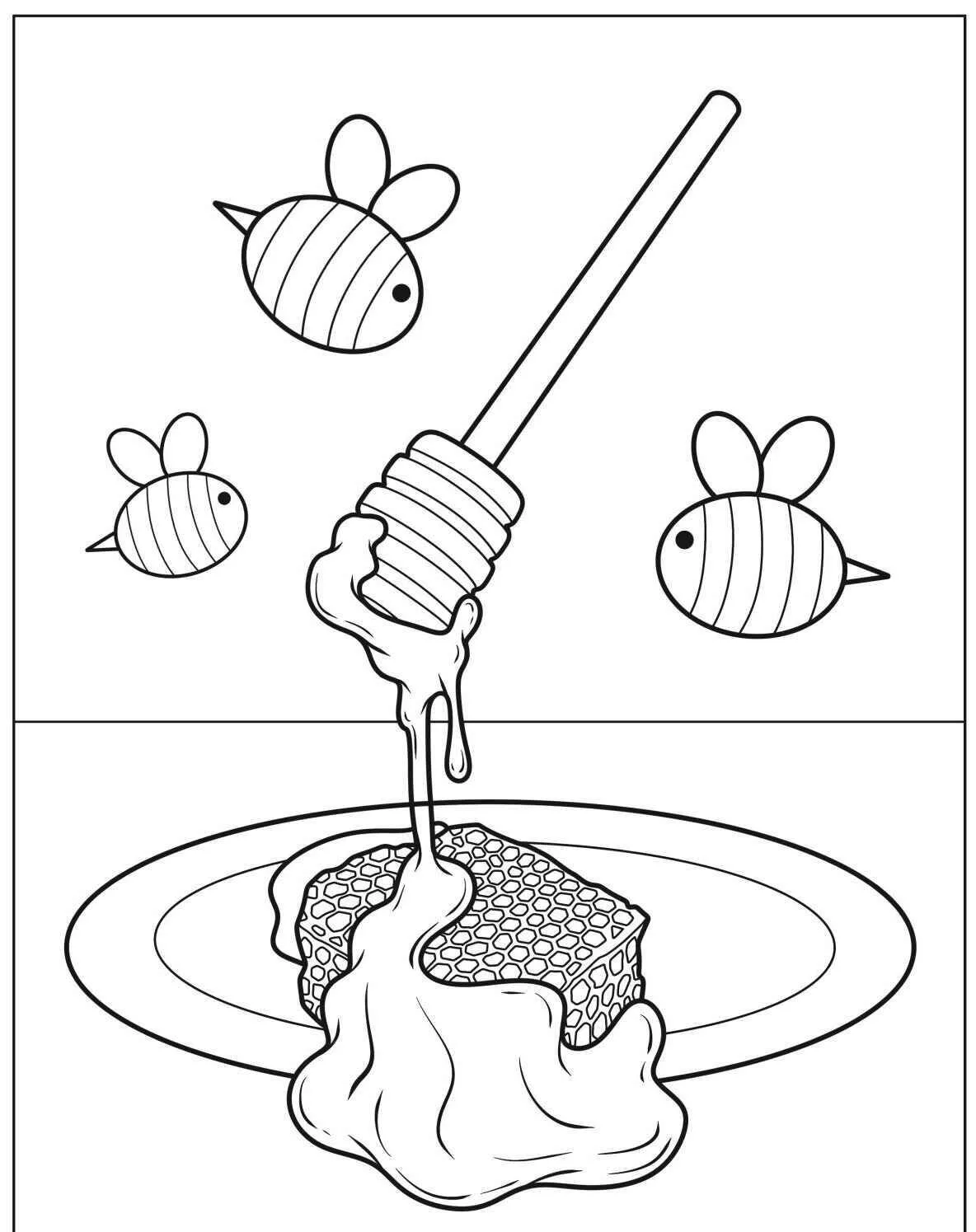 Desenho de Abelha com Pote de Mel para Colorir